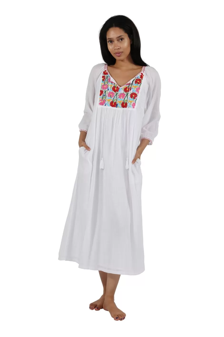 Outlet 100% Cotton Embroidered Gown With Lining Gowns