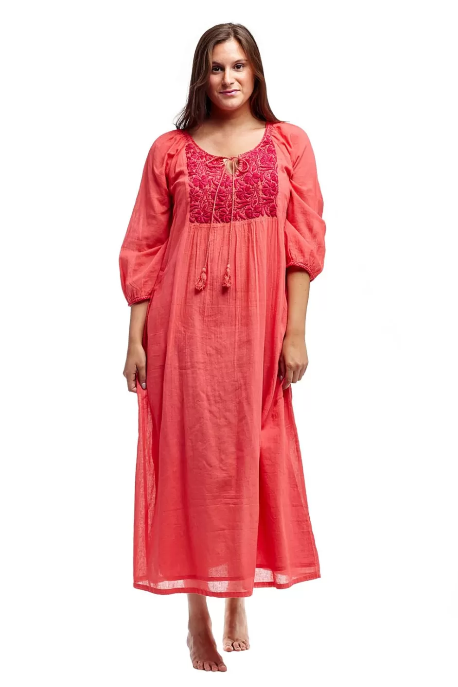 Outlet 100% Cotton Embroidered Gown With Lining Gowns