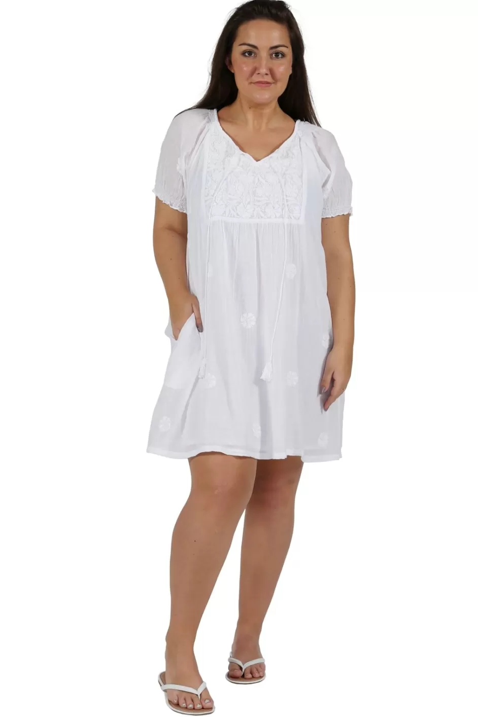 Cheap 100% Cotton Plus Size Short Sleeve Embroidered Chemise Plus Sleepwear