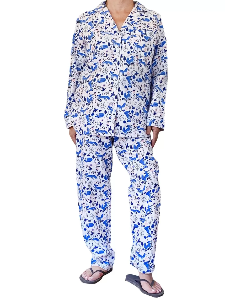 Fashion Blue Fox Flannel Pajama Set Pajamas