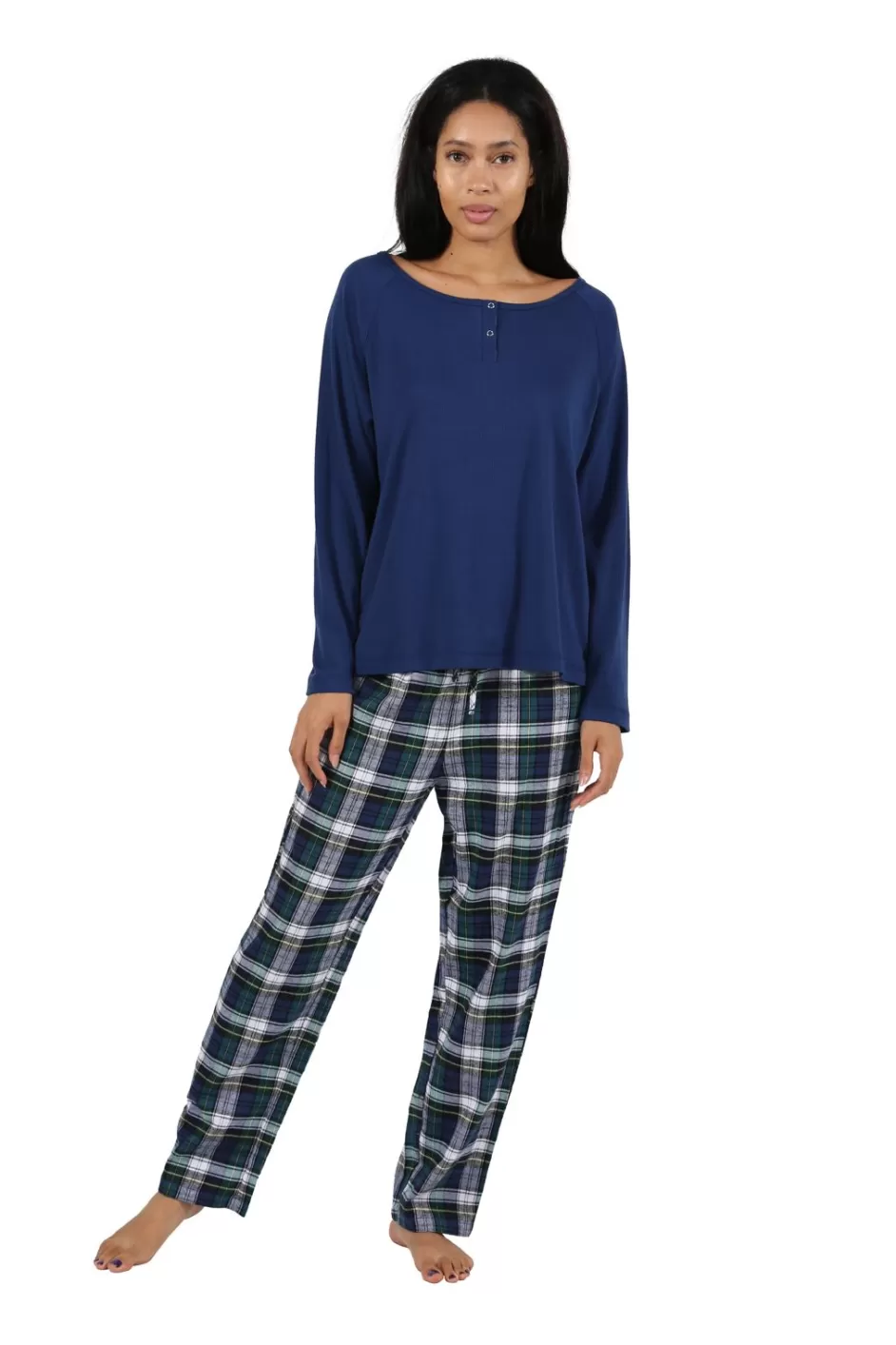 Discount Cotton Knit Top With Flannel Pajama Set Pajamas