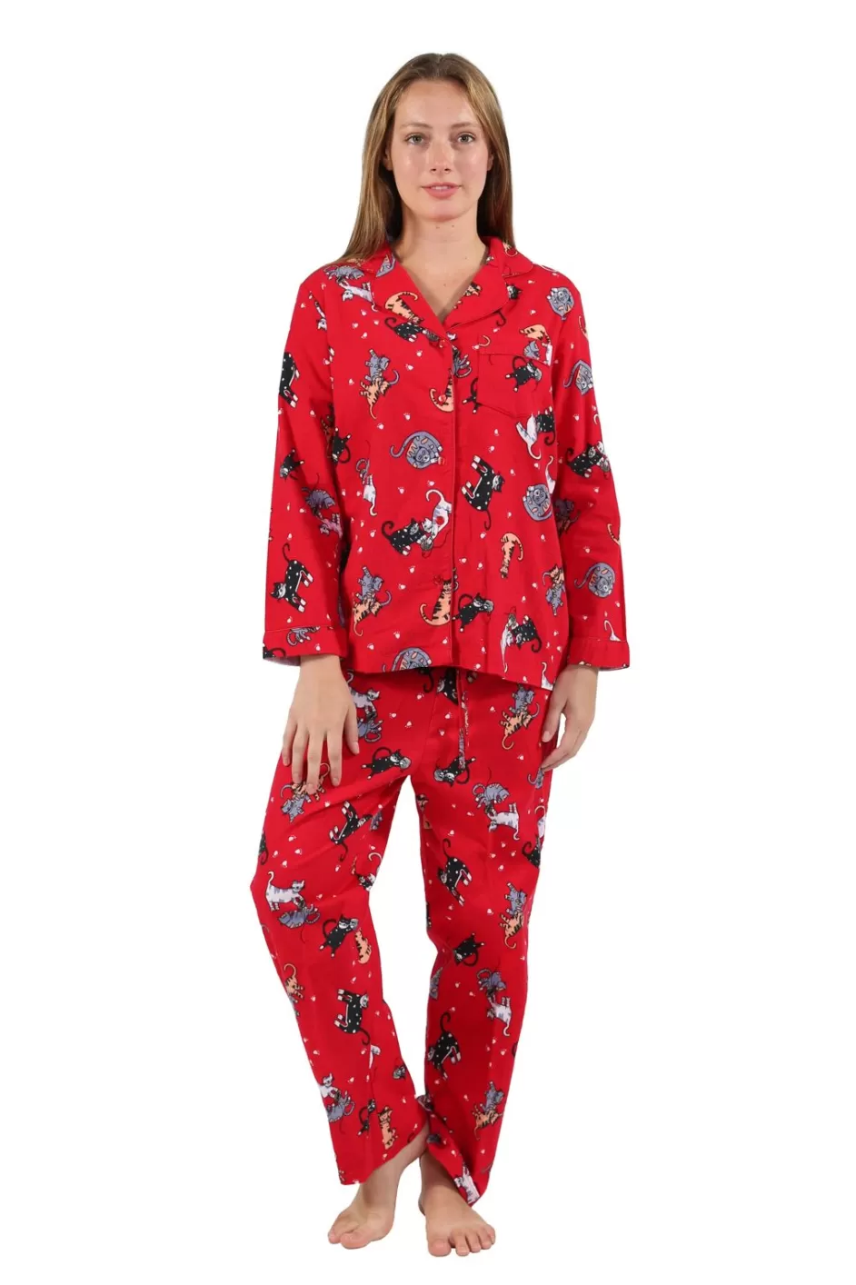 Best Flannel Cat Print Pajama Set Pajamas