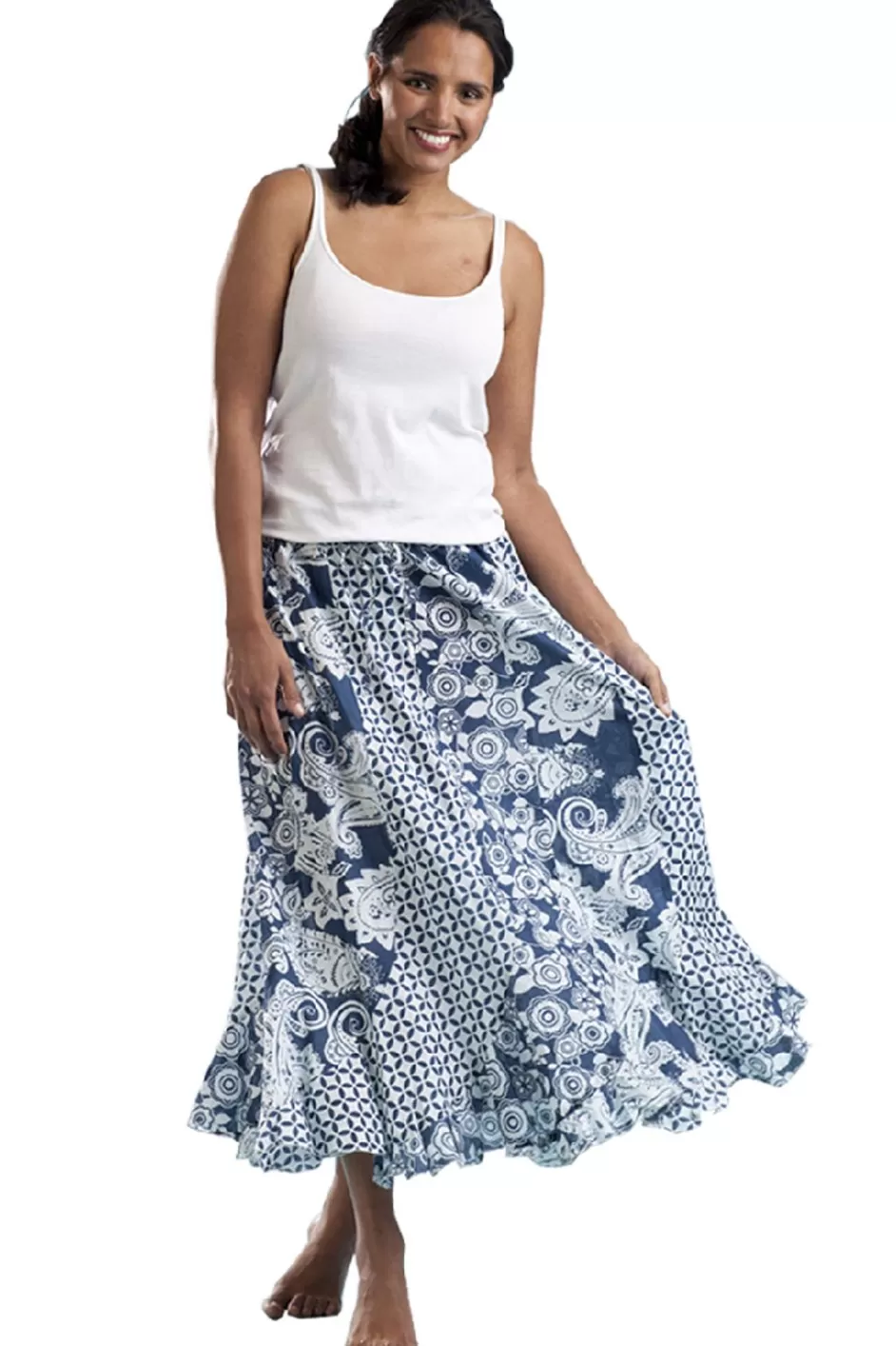 Clearance La Cera 100% Cotton Voile Mixed Printed Maxi Skirt Bottoms