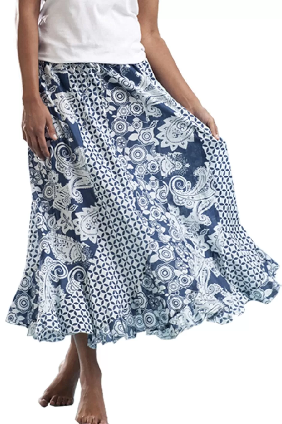 Clearance La Cera 100% Cotton Voile Mixed Printed Maxi Skirt Bottoms