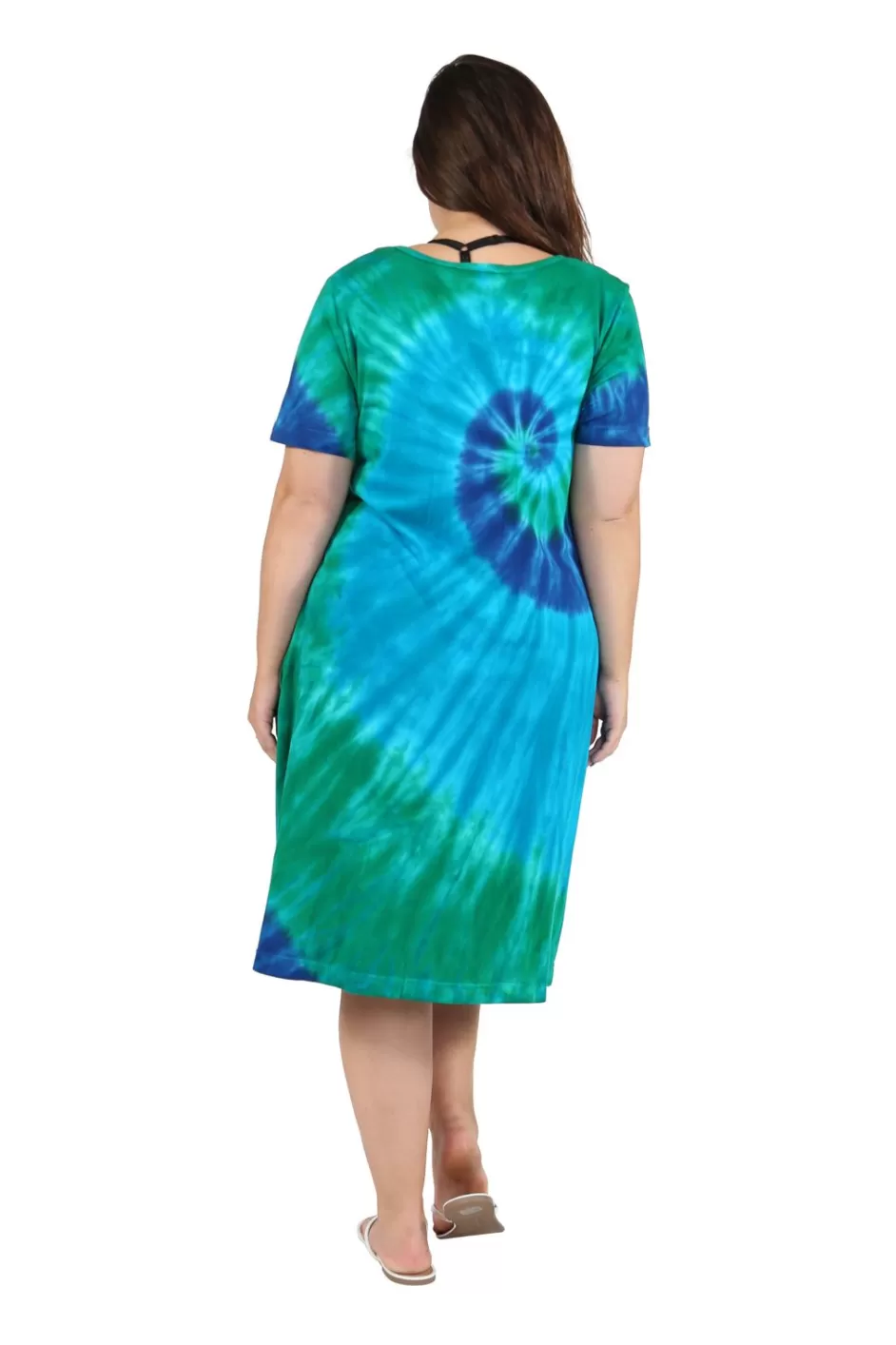 Shop La Cera Cotton Knit Short Sleeve Turquoise Tie-Dye Dress - Plus S Plus Dresses