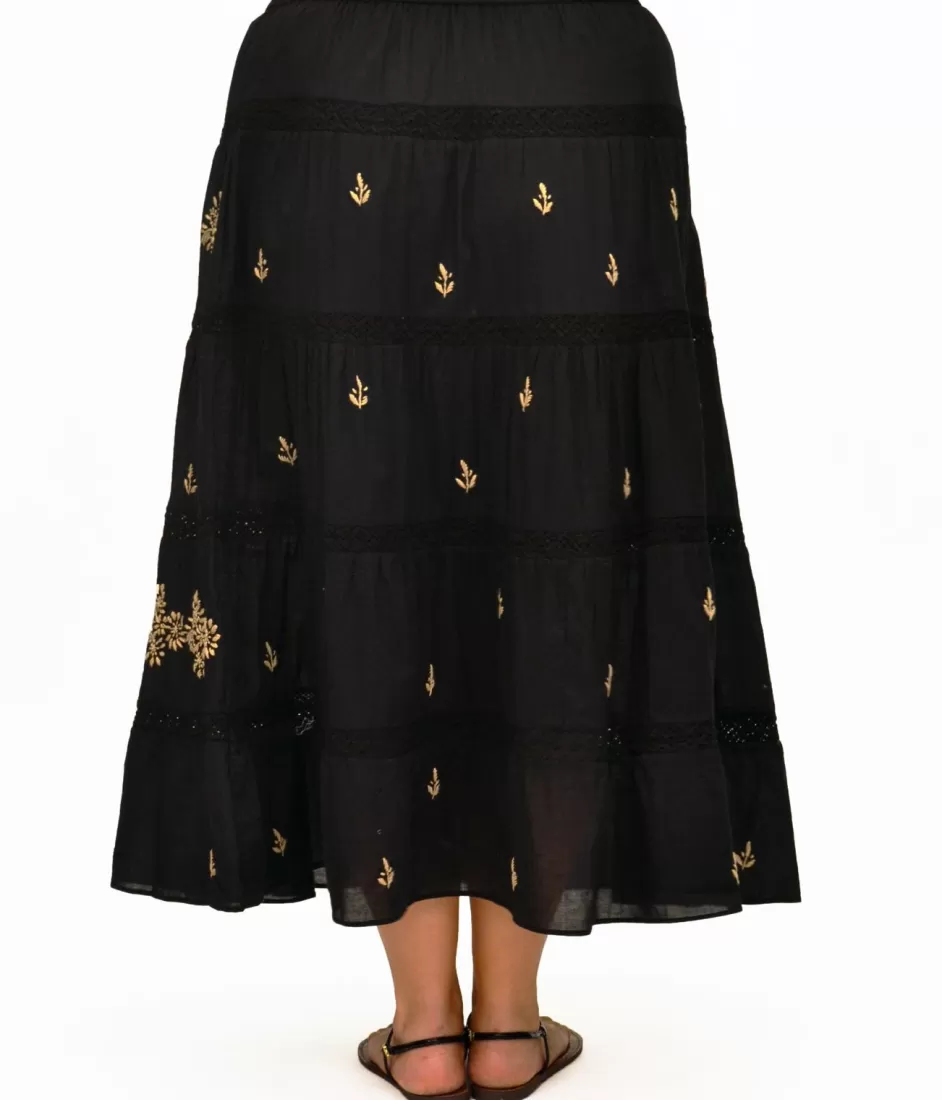 Fashion La Cera Embroidered Detail Peasant Skirt Bottoms