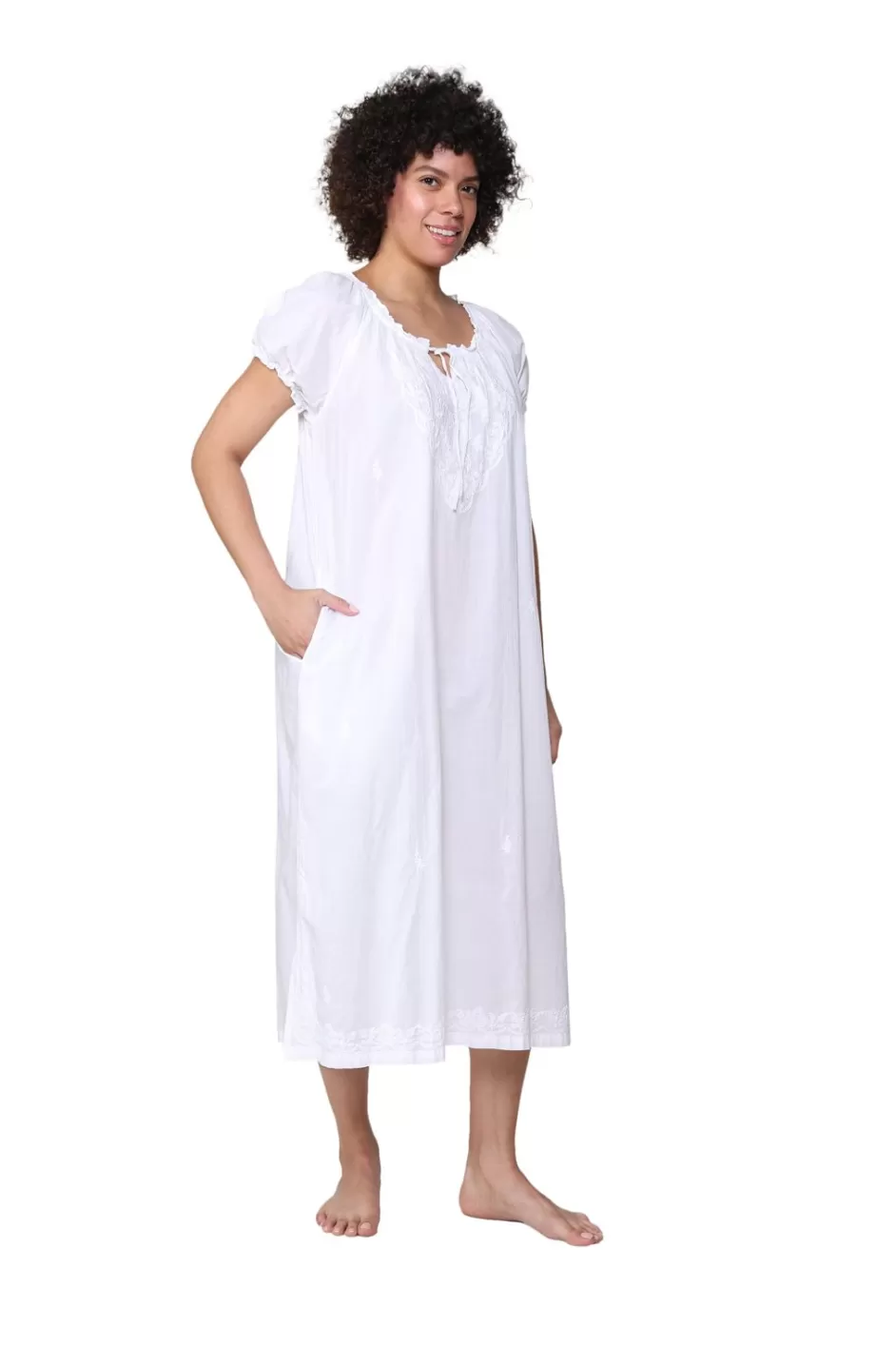 Hot La Cera Embroidered Gathered Short Sleeve Gown Gowns