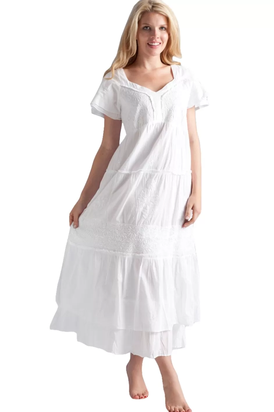 Cheap La Cera Embroidered Layered Short Sleeve Tiered Gown Gowns