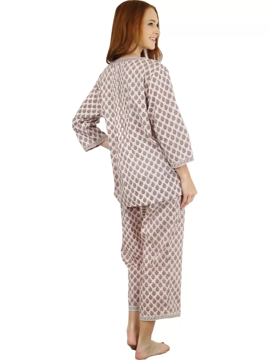 Best Sale La Cera Floral 3/4 Sleeve Pleat Front Capri Pajama Set Pajamas