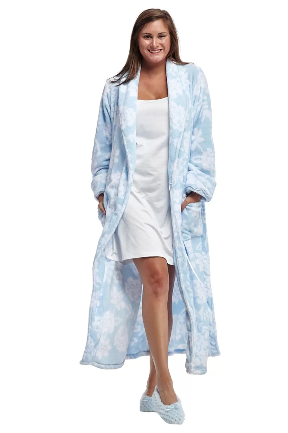 Shop La Cera Floral Fleece Bathrobe With Belt Robes