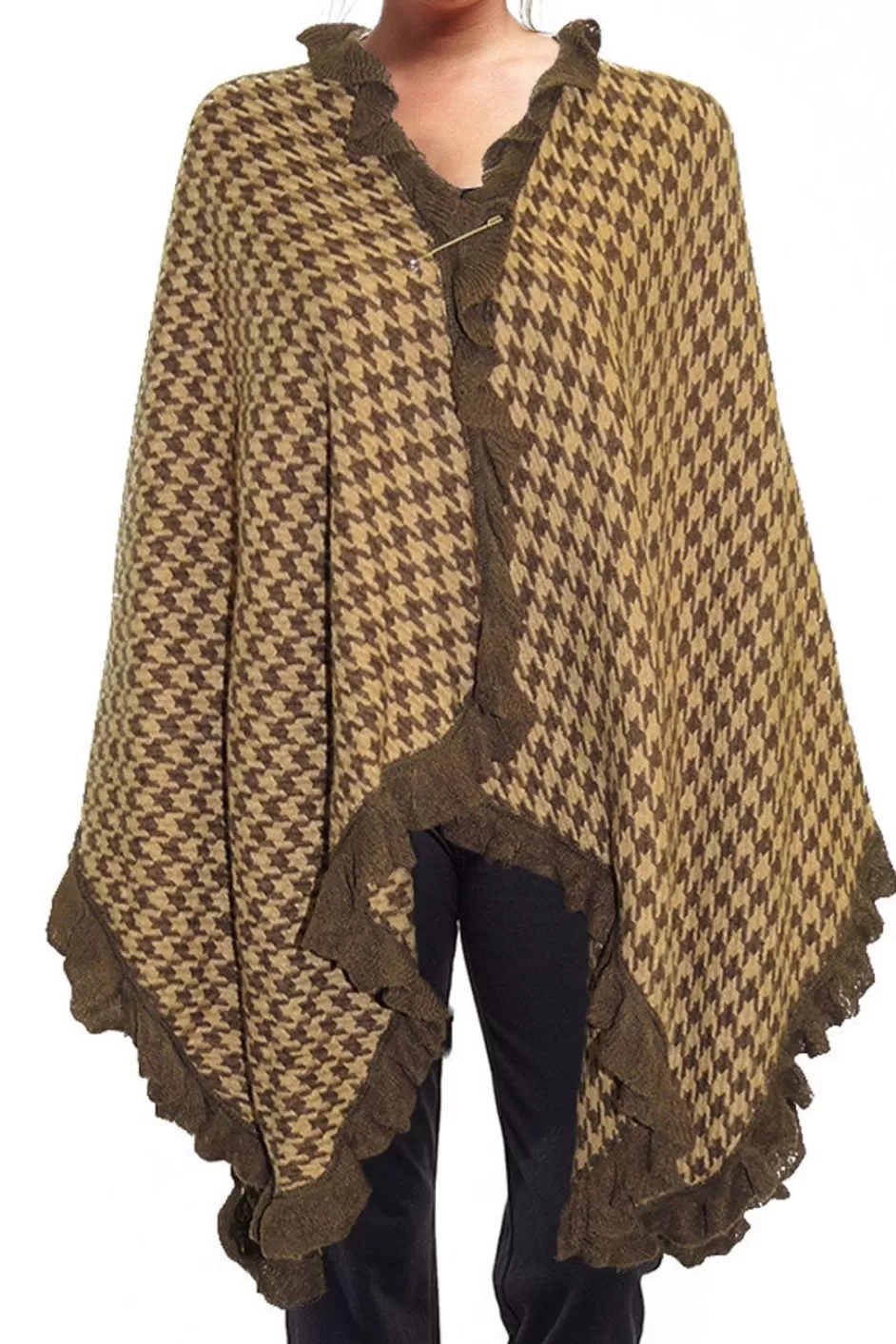 Online La Cera Houndstooth Split Poncho Shawl Sweaters