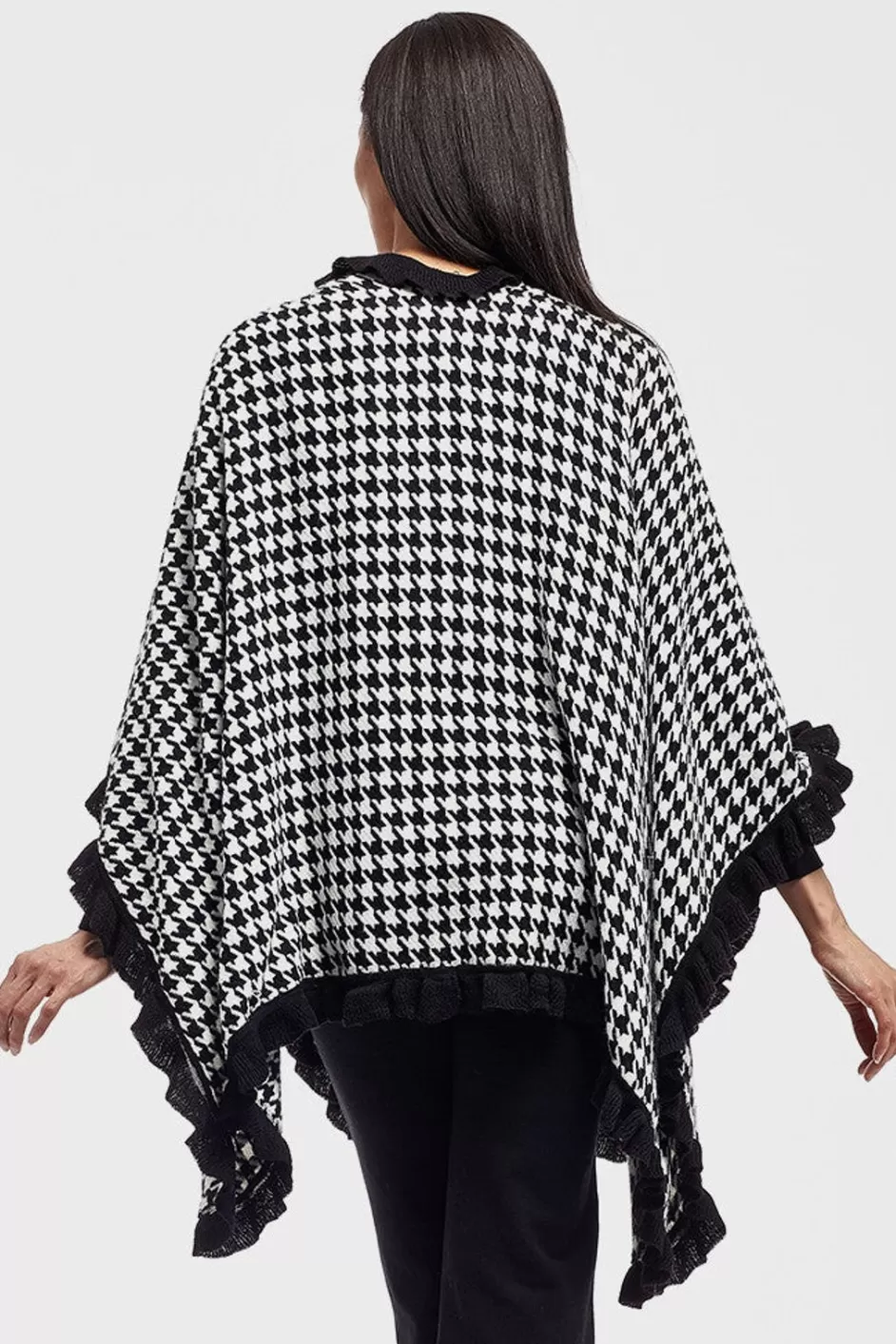 Clearance La Cera Houndstooth Split Poncho Shawl Sweaters