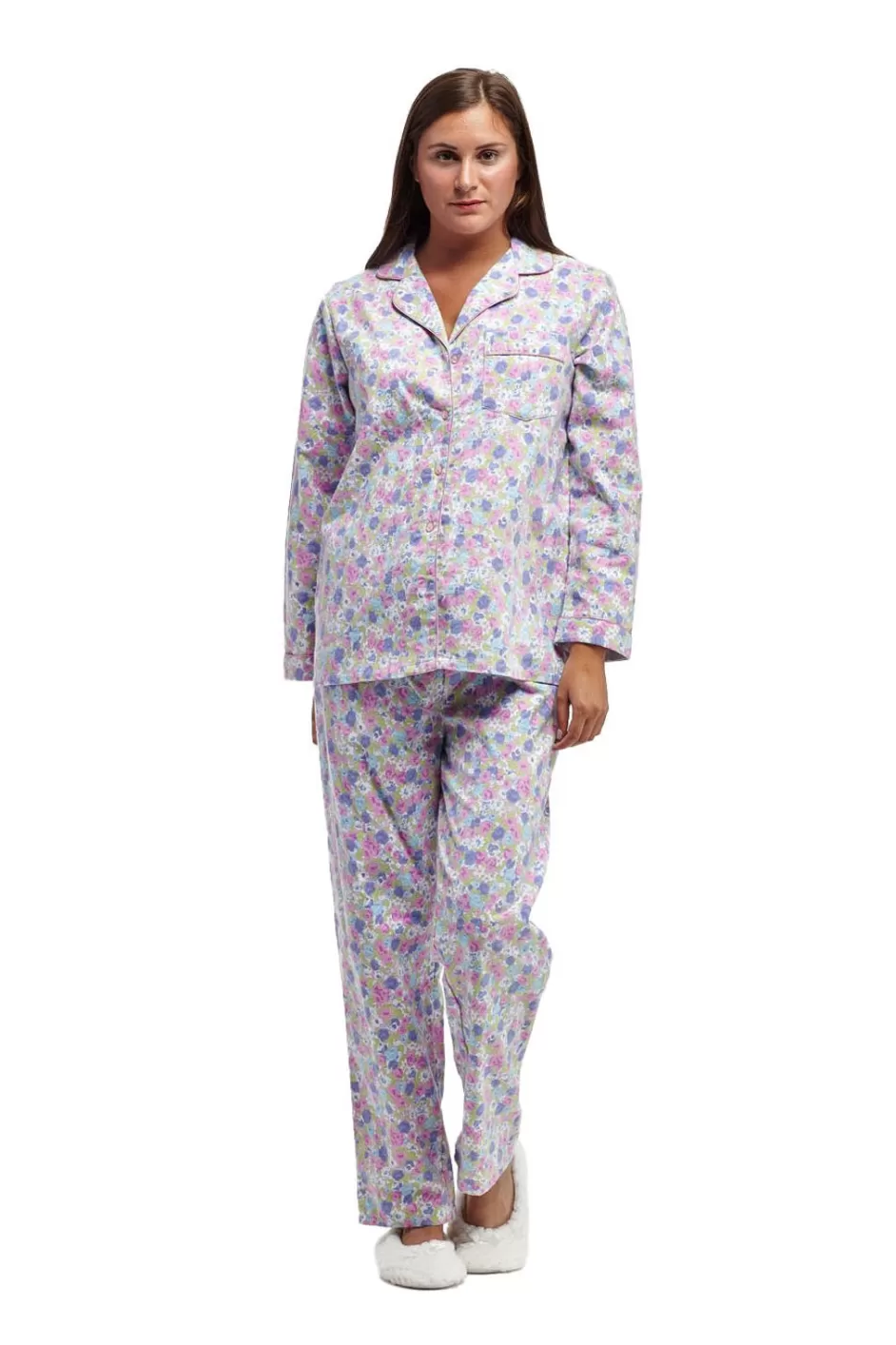 Hot La Cera Long Sleeve Floral Flannel Pajama Set Pajamas