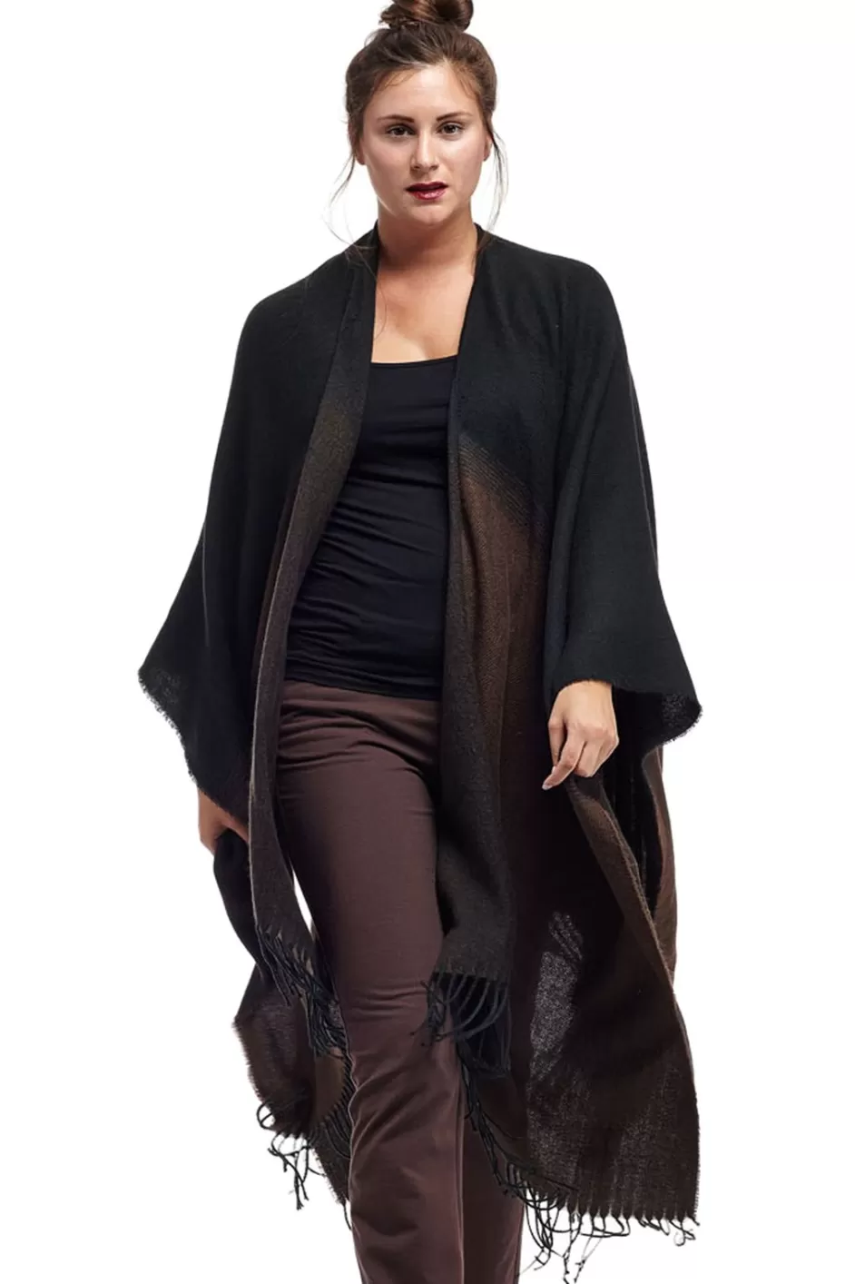 Clearance La Cera Ombre Split Poncho Shawl Sweaters