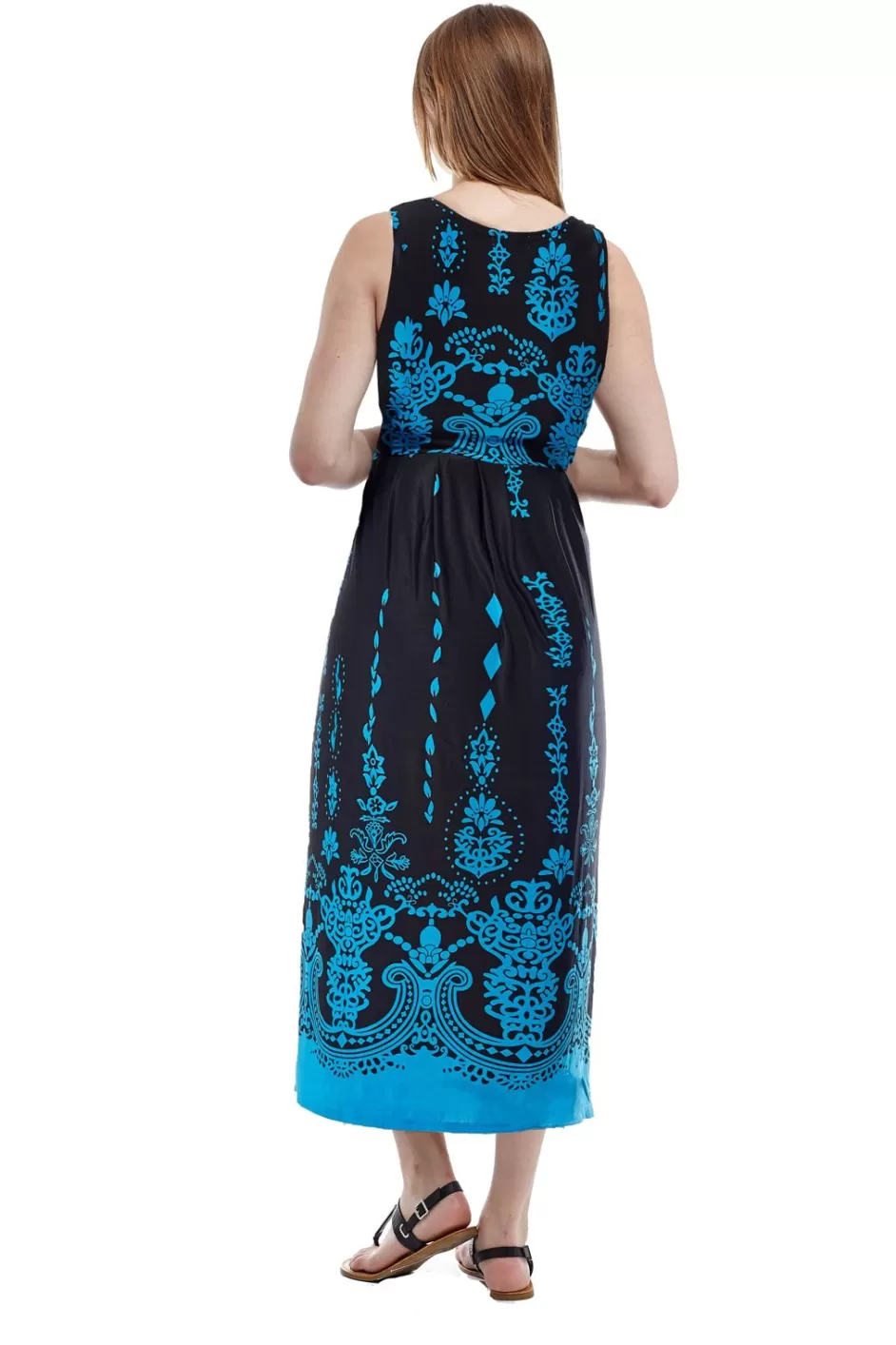 Best Sale La Cera Paisley Border Print Sleeveless Printed Maxi Dress Knit Dresses