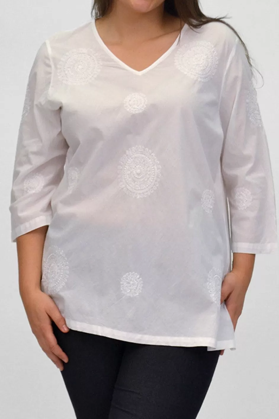 Best La Cera Plus Size Embroidered V-Neck Casual Shirt Plus Tops