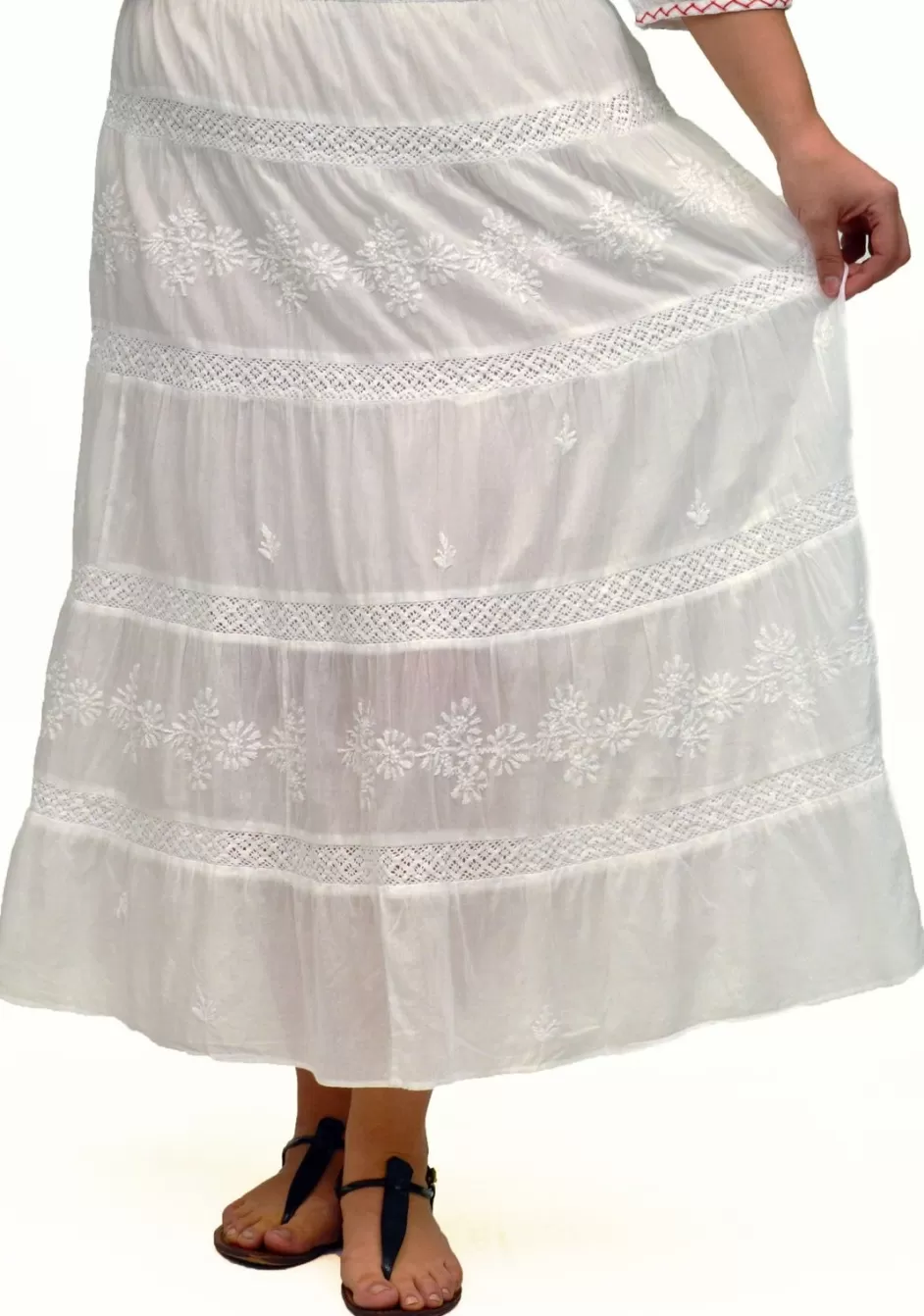 Hot La Cera Plus Size Embroidery Detail Peasant Skirt Plus Bottoms
