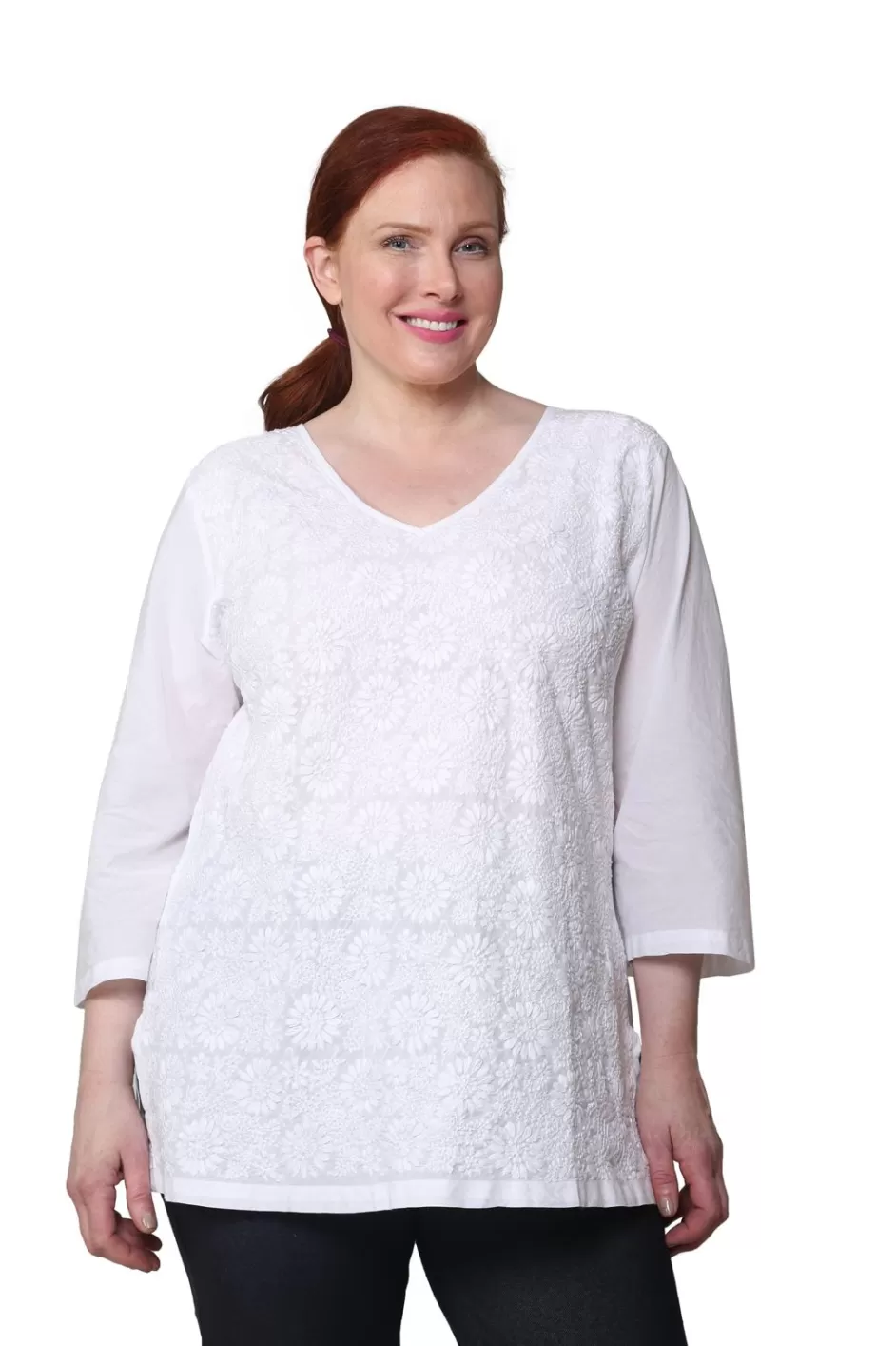 Best Sale La Cera Plus Size Full Embroidered V-Neck Tunic Plus Tops