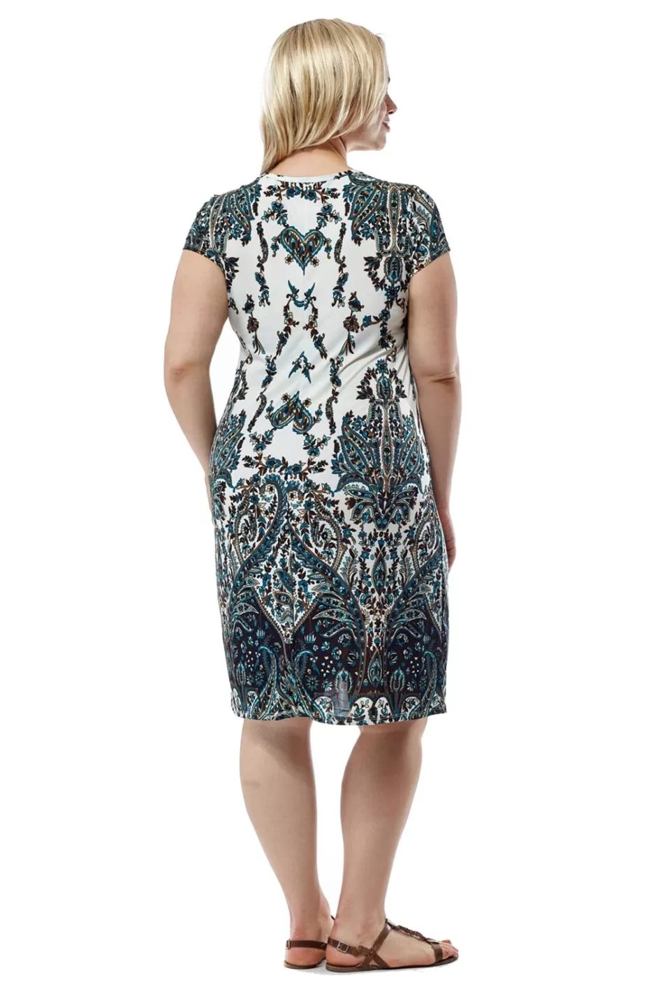 Best La Cera Plus Size Ivory And Navy Print Short Sleeve Dress Plus Dresses