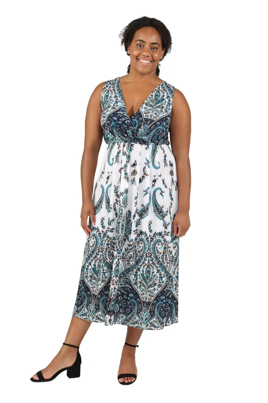 Discount La Cera Plus Size Paisley Printed Sleeveless Long Dress Plus Dresses