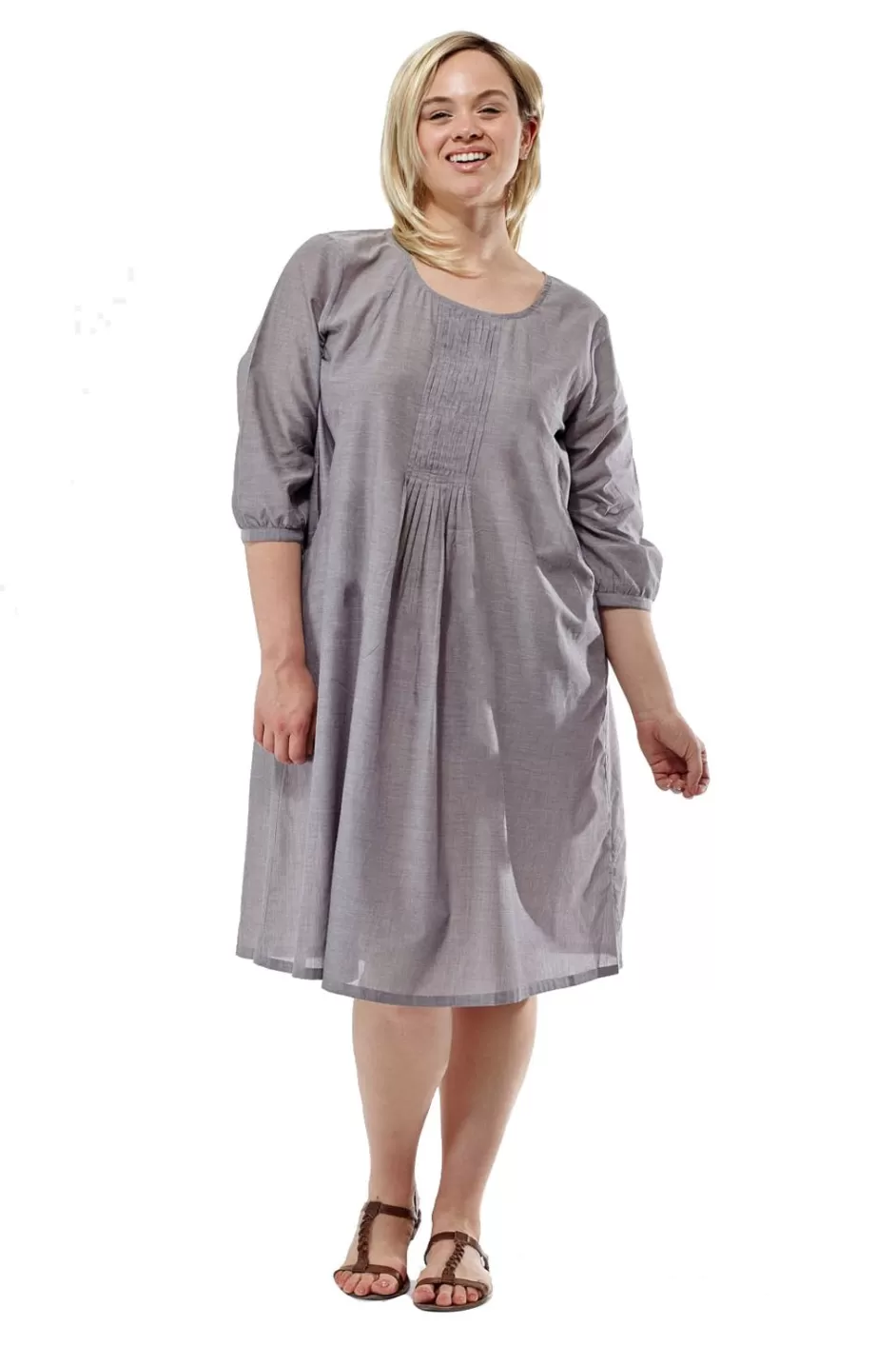 Fashion La Cera Plus Size Pleated Front Chambray Dress Plus Dresses