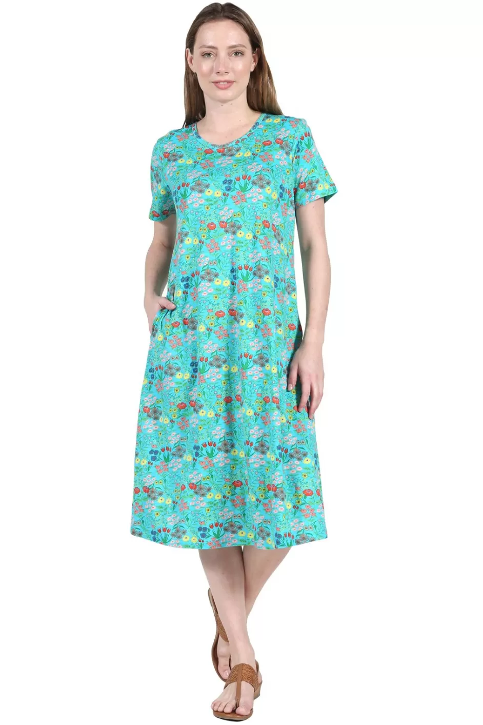 Best Sale La Cera Printed A-Line Cotton Jersey Knit Plus Size Dress Plus Dresses