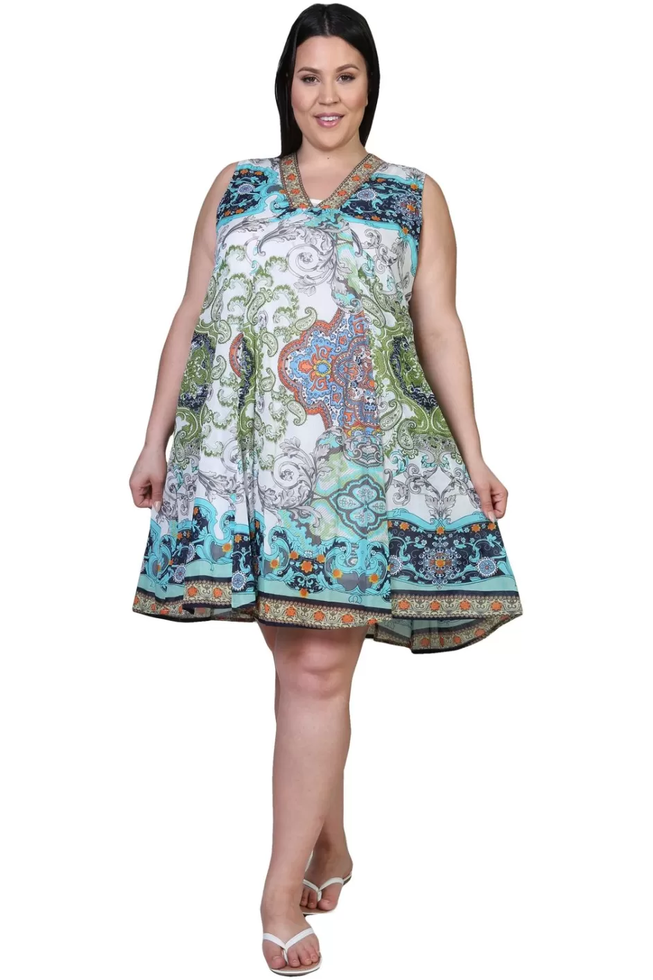 Flash Sale La Cera Sleeveless Paisley Printed Plus Size Dress Plus Dresses
