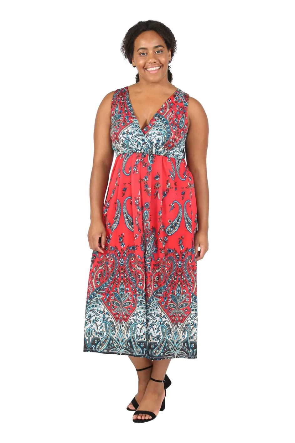 Best Sale La Cera Sleeveless Paisley Printed Plus Size Maxi Dress Plus Dresses