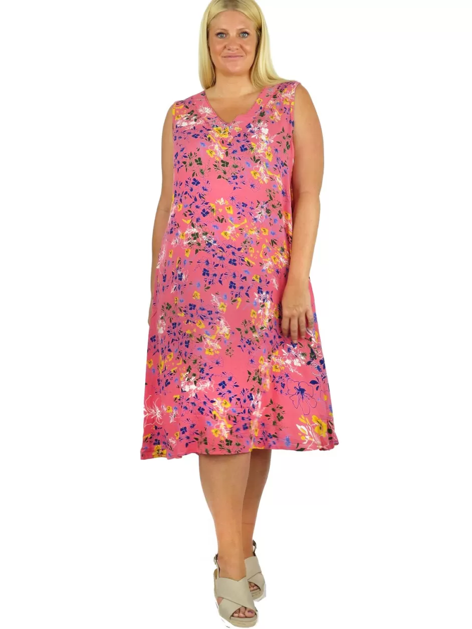 Best Sale La Cera Sleeveless V-Neck Vibrant Floral Dress - Plus Size Plus Dresses