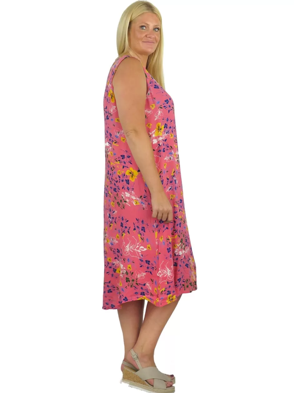 Best Sale La Cera Sleeveless V-Neck Vibrant Floral Dress - Plus Size Plus Dresses