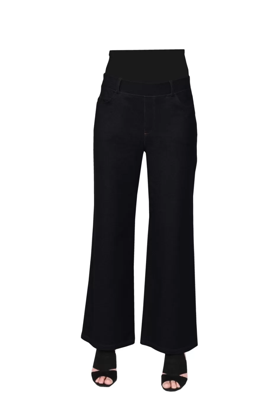 Fashion La Cera Stretch Knit Wide Leg Pant Bottoms