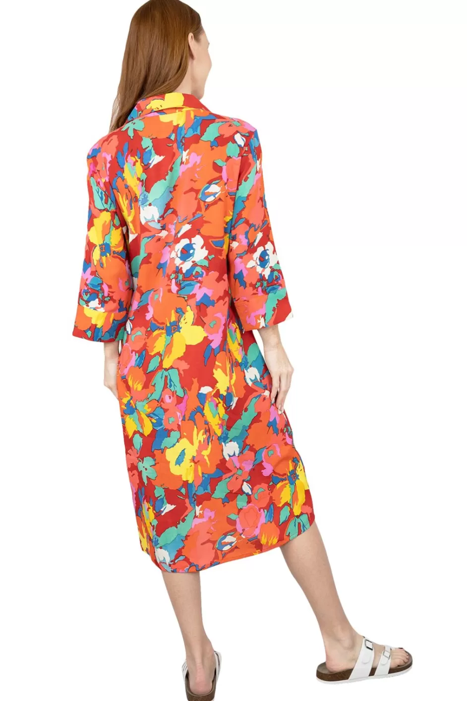 Best La Cera Summer Floral Printed Button Front Shirt Dress Woven Dresses