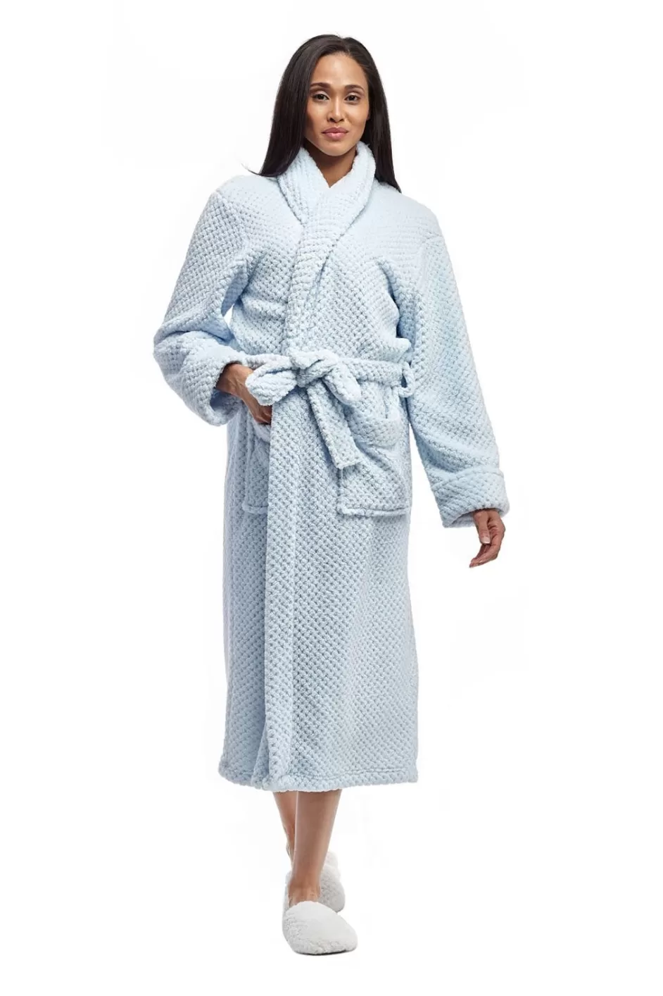 Sale La Cera Textured Full Length Fleece Bath Robe Robes