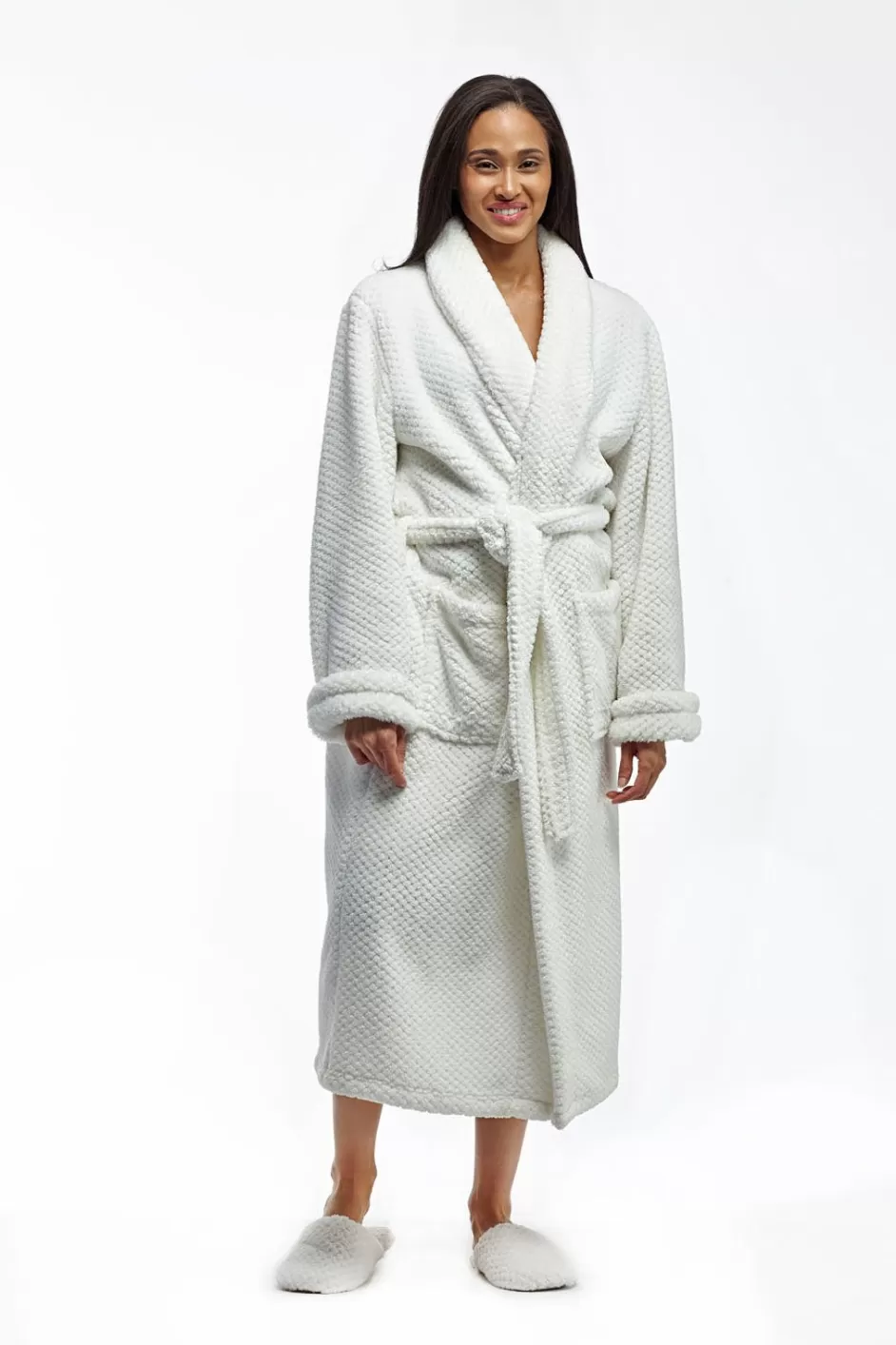 Sale La Cera Textured Full Length Fleece Bath Robe Robes