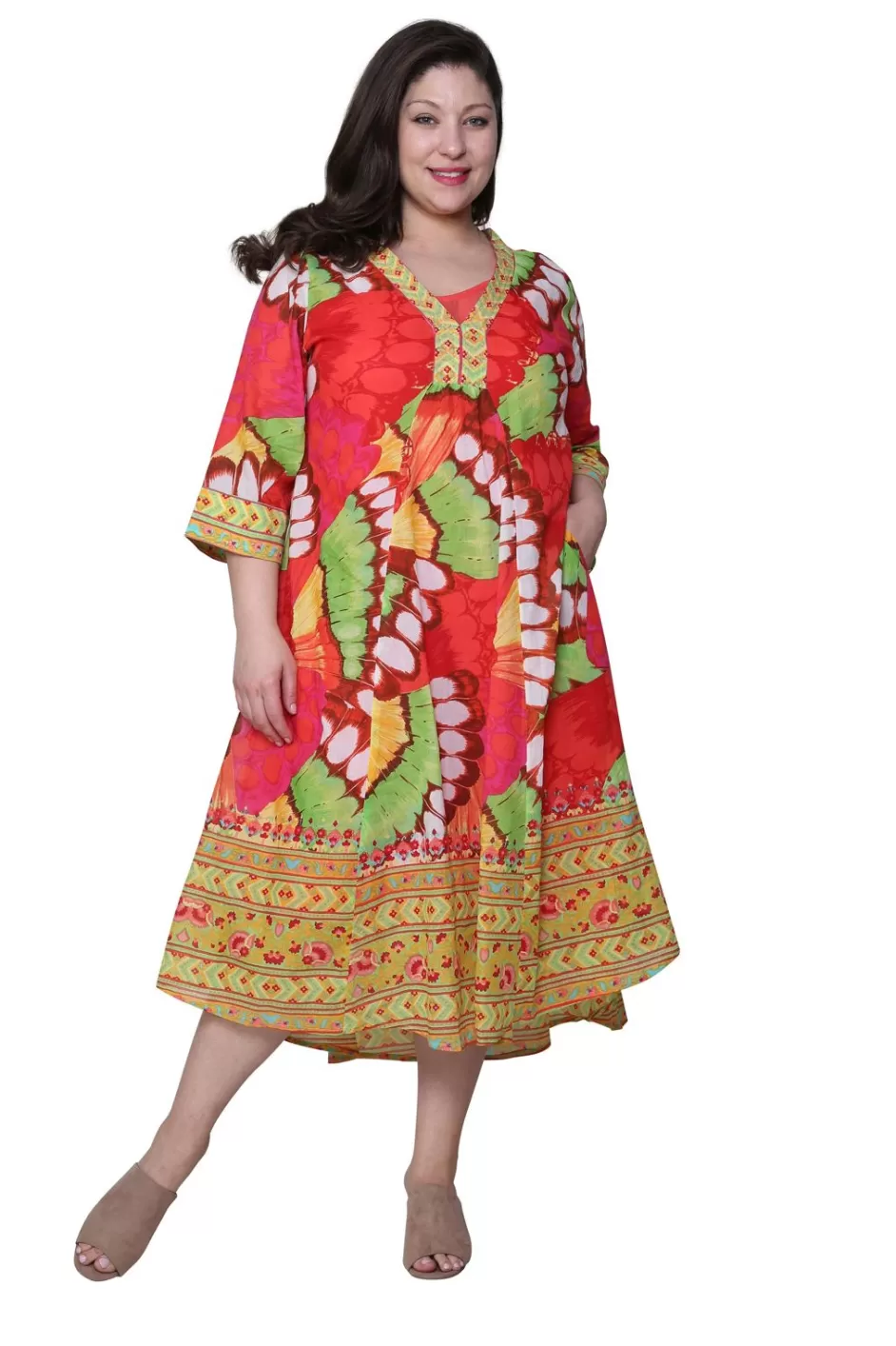 Store La Cera Women'S Plus Size High-Low Butterfly Printed Caftan Plus Dresses
