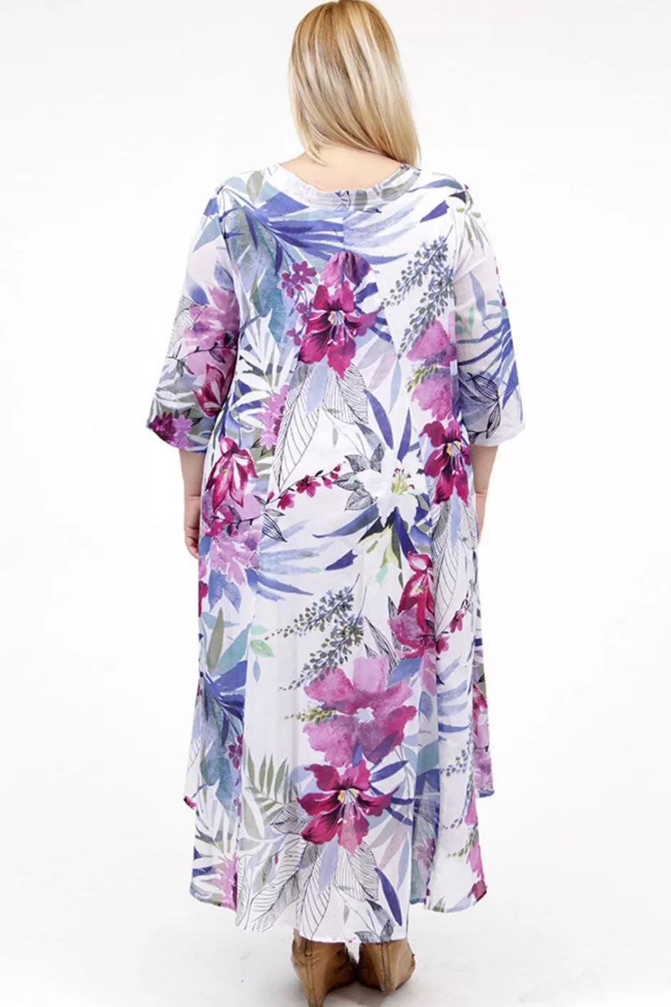 Fashion La Cera Women'S Plus Size High-Low Printed Caftan Plus Dresses