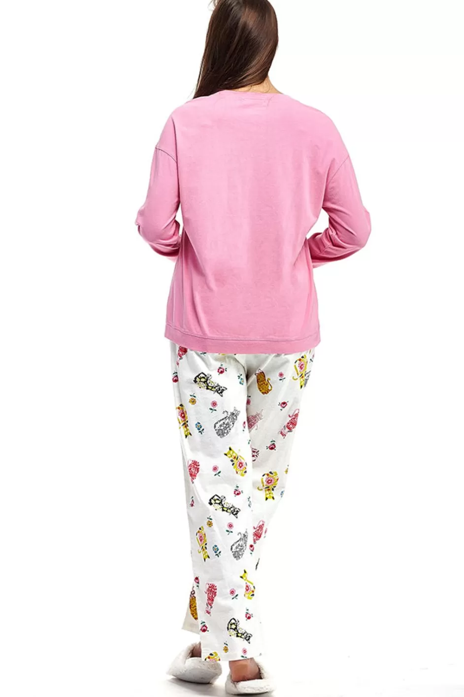 Best Pink Flannel Cat Print Pajama Set Pajamas