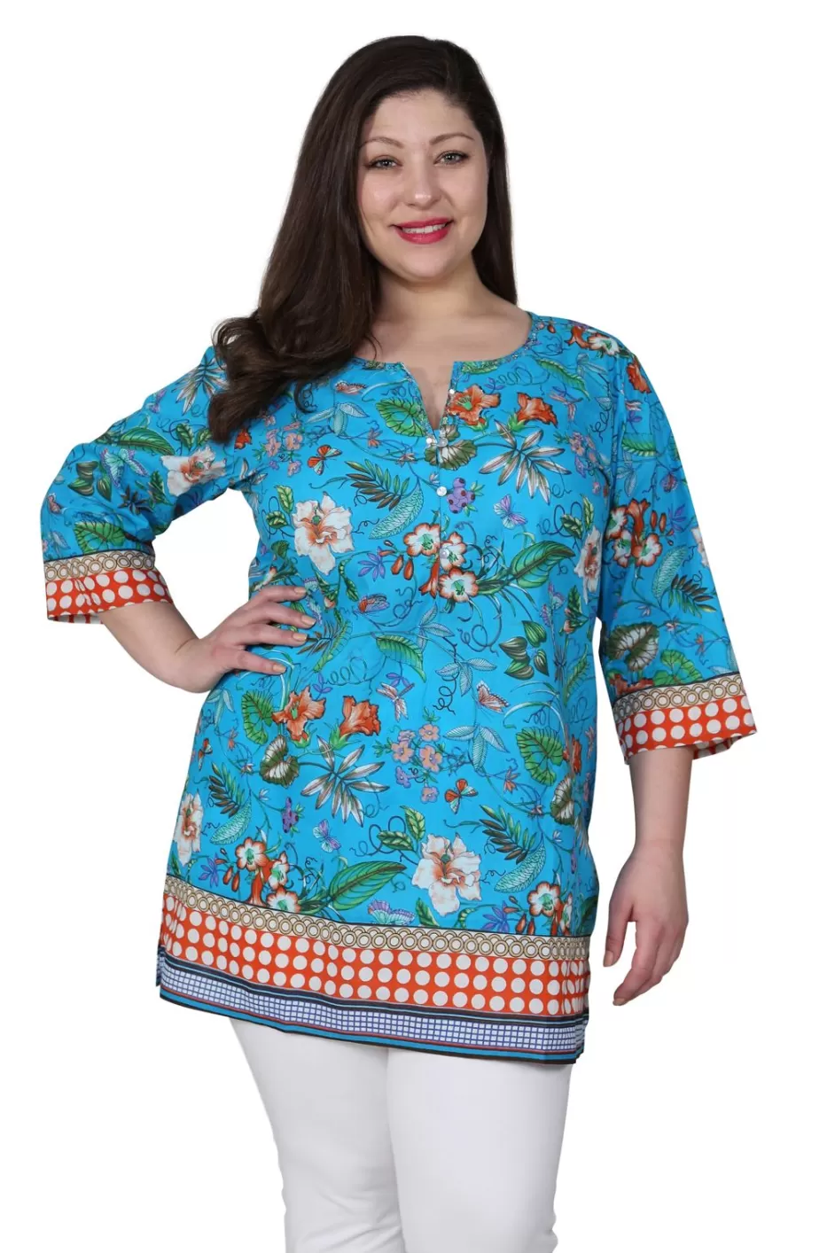 Discount Plus Size Floral Mixed Media Tunic Plus Tops