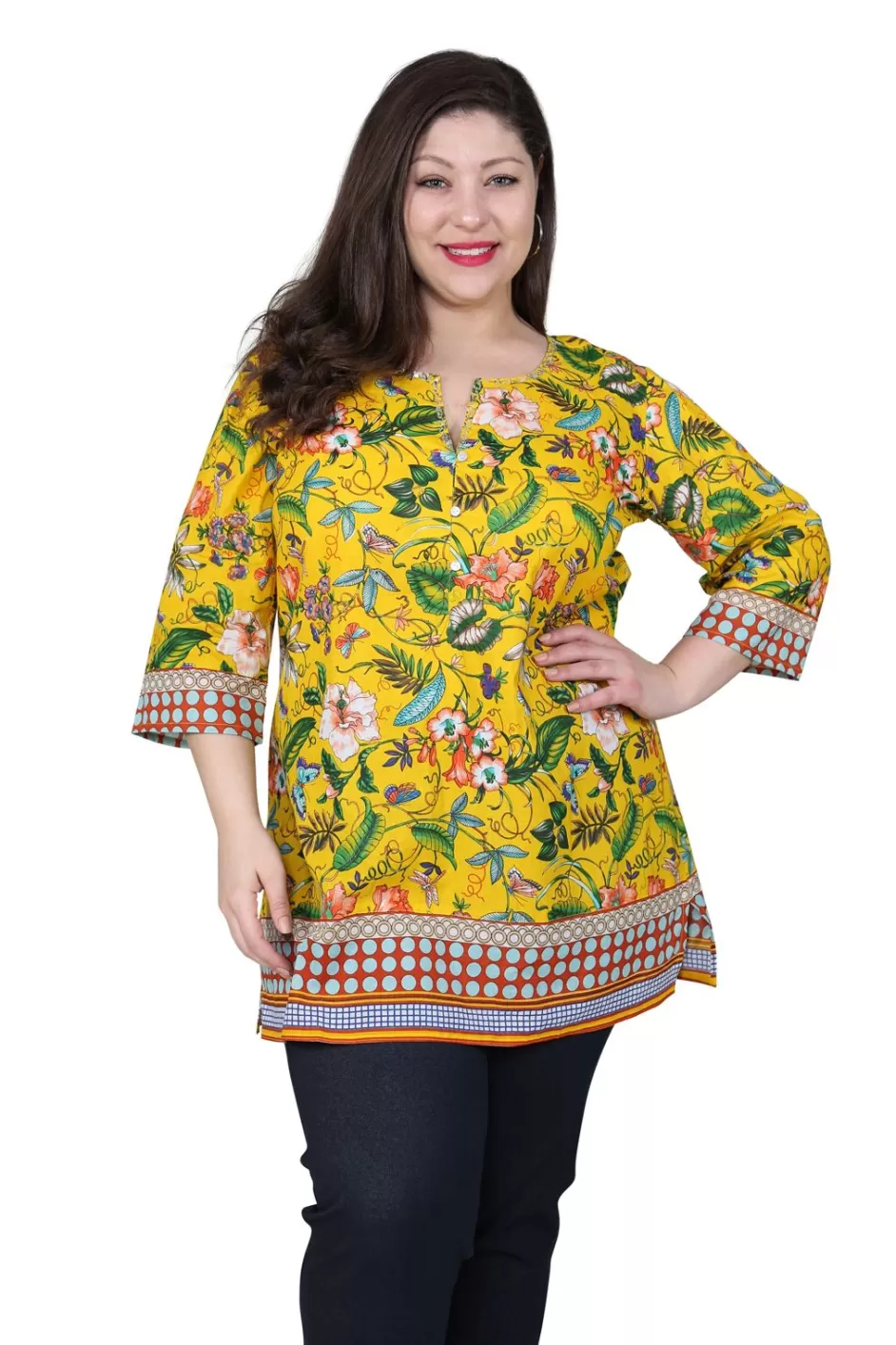 Discount Plus Size Floral Mixed Media Tunic Plus Tops