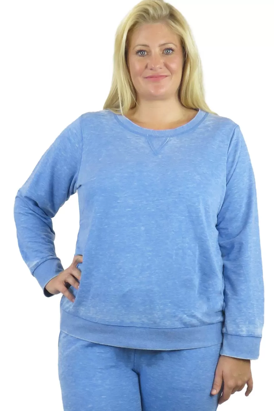 Cheap Plus Size Heathered Crew Neck French Terry Sweatshirt Plus Comfortwear