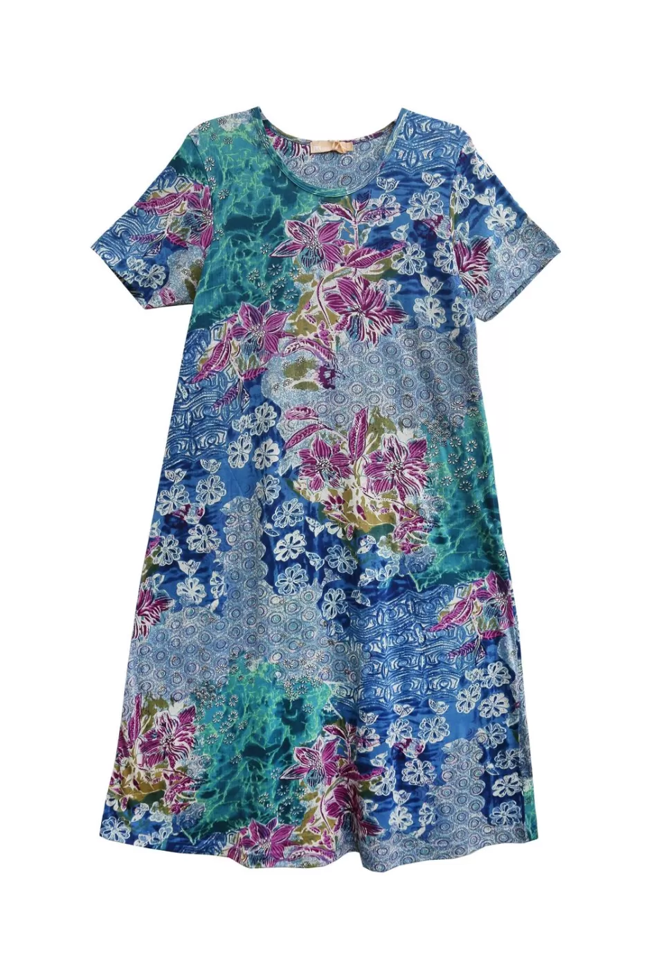 Sale Plus Size La Cera Cotton Floral Jersey Knit A-Line Dress Plus Dresses