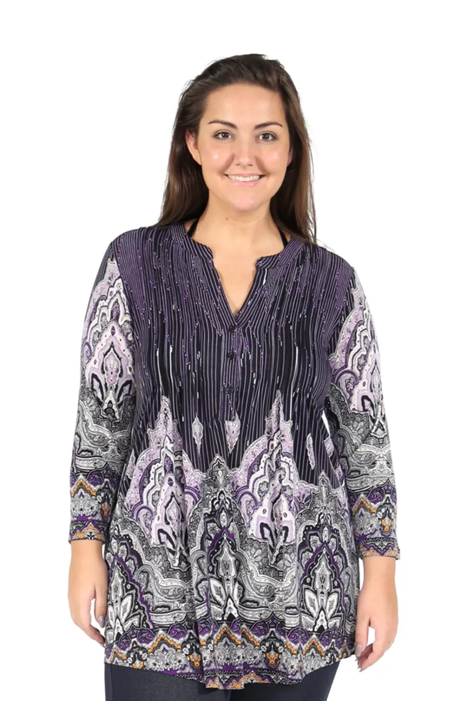 Best Sale Plus Size La Cera Empire Paisley Print Tunic Plus Tops