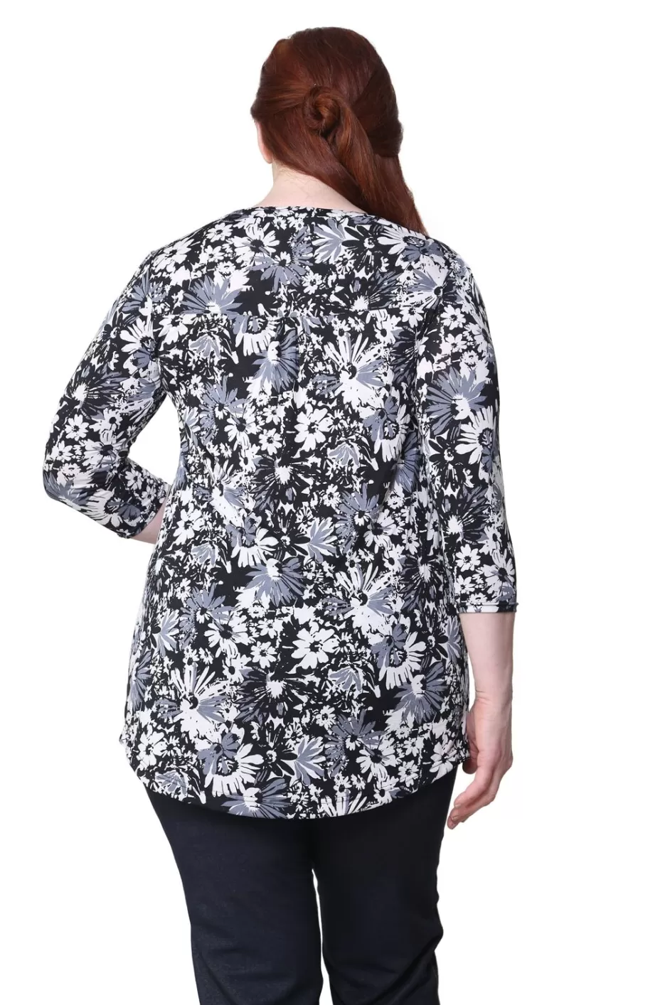 Best Sale Plus Size La Cera Midnight Blooms Print Tunic Plus Tops