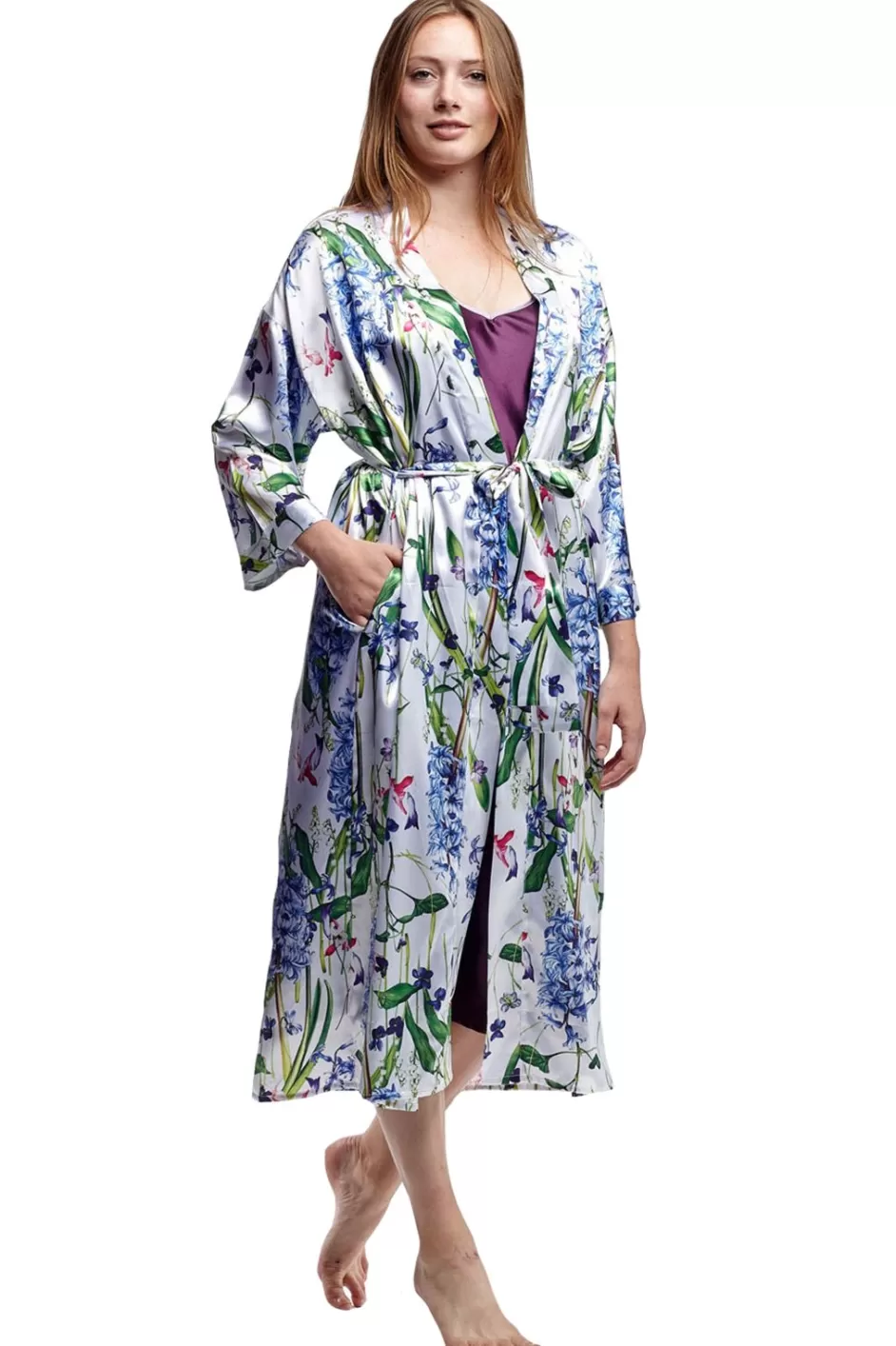 Best Plus Size Long Floral Satin Robe Plus Sleepwear