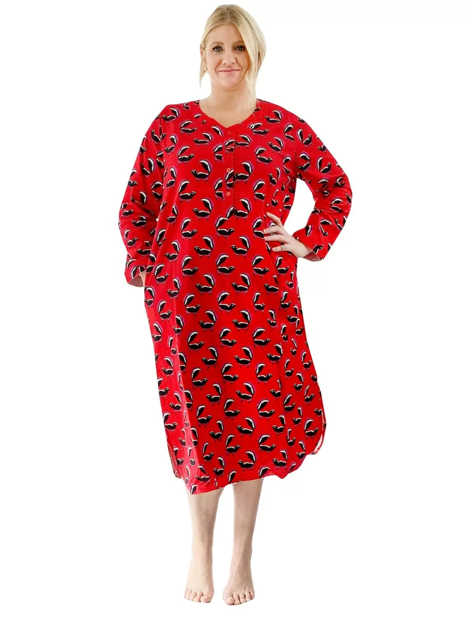 Best Sale Plus Size Whimsical Skunk Flannel Henley Night Shirt Plus Sleepwear