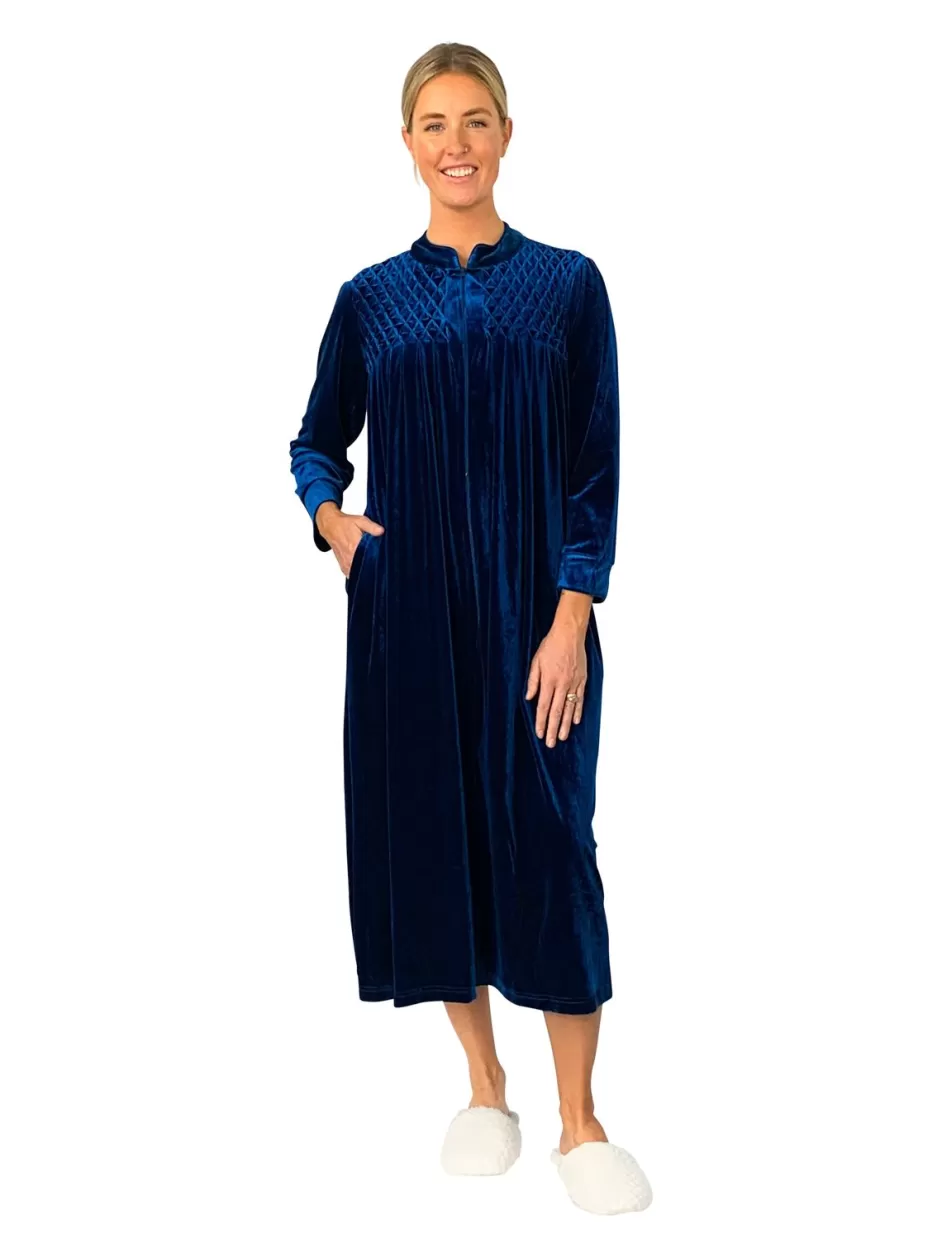 Outlet Smocked Velour Zip Front Robe Robes