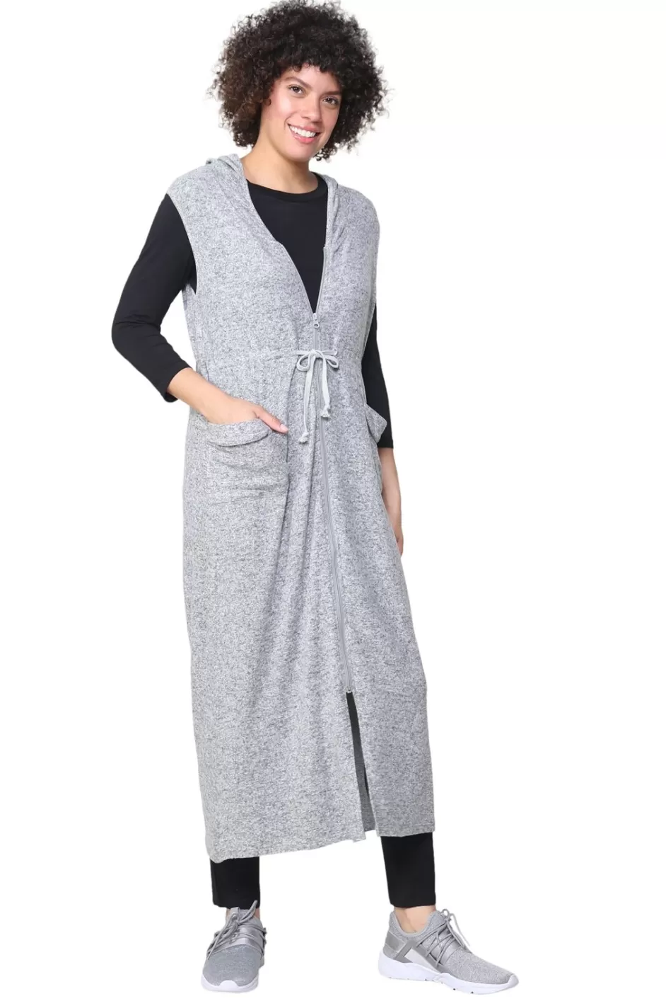 Cheap The Sleeveless Long Zip Hoodie - Plus Size Plus Comfortwear