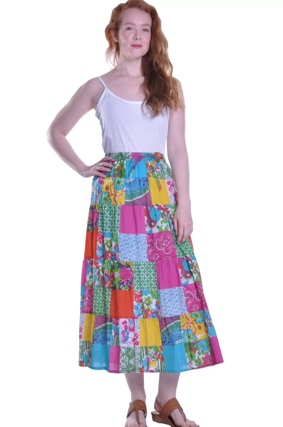 New Vibrant Patchwork Tiered Maxi Skirt Bottoms