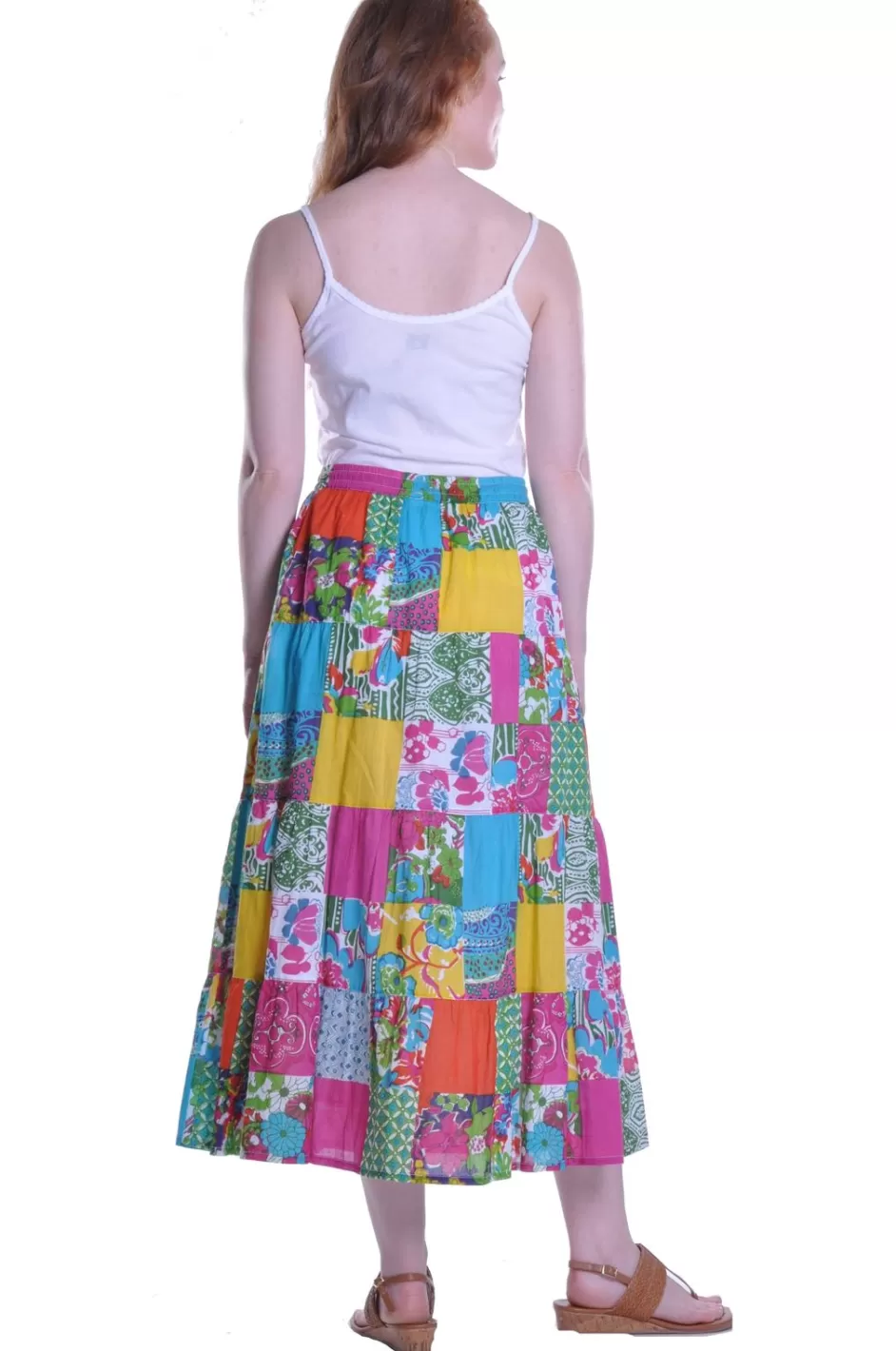 New Vibrant Patchwork Tiered Maxi Skirt Bottoms